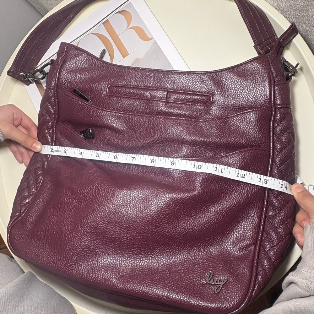 Lug Purple Shoulder Bag with Zipper & Braided Accents Matte Finish Women's Large - Picture 15 of 16